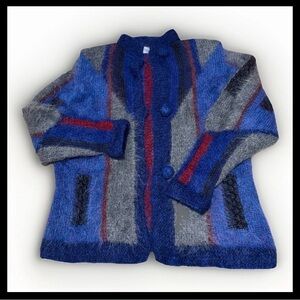 1980s VINTAGE LUCY ERRIDGE HAND KNIT Cardigan SWEATER colorful Blue Ireland